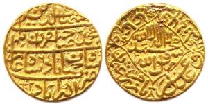Shah Jahan (1628-58 AD), Gold Mohur, Akbarabad mint, AH 1042/6 (KM 256.1). Traces of mount