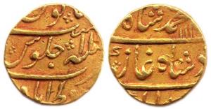 Muhammad Shah (1719-48 AD), Gold Mohur, Muazzamabad (Gorakhpur) Mint, AH 114x/ 11 (KM 438.