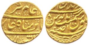 Alamgir II, Gold, Mohur, Shahjahanabad Mint, RY Ahad. About Extremely Fine, Scarce.