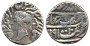 Silver Rupee, in the name of Queen Victoria & Jaswant Singh, Deeg mint, VS 1910. Good Fine