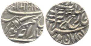 Silver ¼ Rupee (2.81g), in the name of Sumer Singh and Queen Victoria, nagiri initial 'Ma'