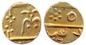 Gold, 2/3 Mohur, 7.6 g. Extremely Fine, Very Rare.
