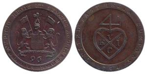 1/96 Rupee (1/2 Dub), Copper, 1794 (KM# 392). Proof, Rare.