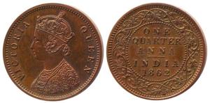 Queen Victoria, Original Proof 1/4-Anna, 1862, Calcutta mint, wreath rotated with single l