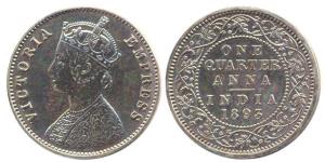 Victoria Empress, Silver Restrike, Proof 1/4-Anna, 1893 Calcutta mint, off-metal strike (K