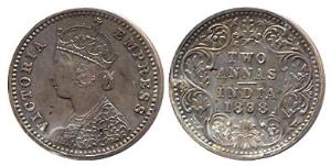 Victoria Empress, Silver Restrike, Proof, 2-Annas, 1898 B (KM 488). Proof.