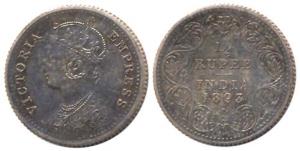 Victoria Empress, Restrike Proof 1/4-Rupee, 1893 C, obverse C, like reverse II, but double