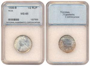 Victoria Empress, Silver ½ Rupee, 1899, Bombay Mint, in NNC holder graded as Mint State 65
