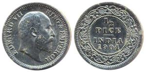 Edward VII, Nickel Pattern ½ Pice, 1904 (KM 500b). Some adhesions, otherwise About uncircu