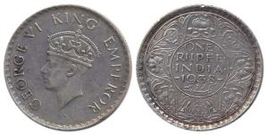 George VI, Silver, Rupee, 1938, Bombay Mint (KM #555). Small dent on rev edge otherwise Ve