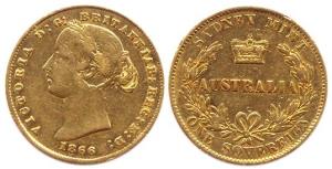 Australia, Gold Sovereign, Victoria, 1866, Sydney Mint, 8 gms, (KM #4), About Very Fine