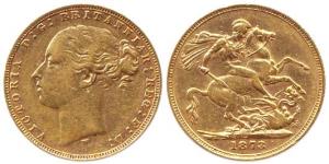 Australia, Gold Sovereign, Victoria, rev: St. George, 1873, Melbourne Mint, 8 gms, (KM #7)