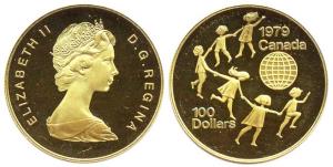 Canada, Gold $100, International Year of the Child, 1979, 17 gms, (KM #126), Proof