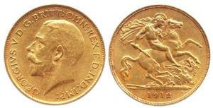 Great Britain, Gold ½ Sovereign, George V, 1912, 3.99 gms, (KM #819), Very Fine+