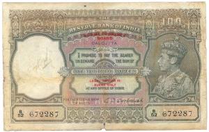 George VI, Rupees 100, 1st issue, issued from 1947, Calcutta, signed C. D. Deshmukh, BURMA