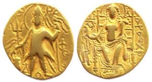 Later Kushanas, Vasudeva II and successors, Gold, 7.53 g, Dinar, Ardoxo type, king standin