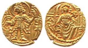 Later Kushanas, Kanishka II and successors, Gold, 7.69 g, Dinar, Ardoxo type, king standin
