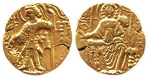 Later Kushanas, Kanishka II and successors, Gold, 7.69 g, Dinar, Ardoxo type, king standin