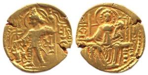 Later Kushanas, Kanishka II, Gold, 7.63 g, Dinar, Ardoxo type, king standing frontally, fa