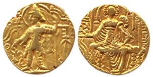Later Kushanas, Kanishka II and successors, Gold, 7.80 g, Dinar, Ardoxo type, king standin