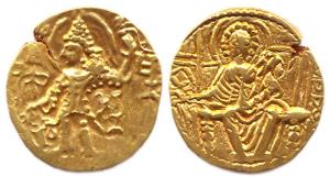 Later Kushanas, Kanishka II and successors, Gold, 7.68 g, Dinar, Ardoxo type, king standin