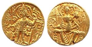 Later Kushanas, Kanishka II and successors, Gold, 7.68 g, Dinar, Ardoxo type, king standin
