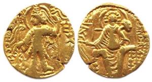 Later Kushanas, Kanishka II and successors, Gold, 7.80 g, Dinar, Ardoxo type, king standin