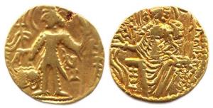 Later Kushanas, Kanishka II and successors, Gold, 7.62 g, Dinar, Ardoxo type, king standin
