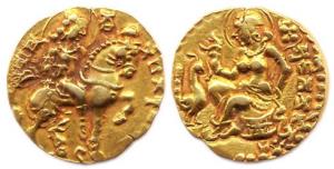 Guptas, Kumaragupta I, Gold, 8.11 g, Dinar, Horseman type, king riding a horse to right, m