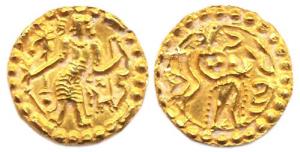 Post Gupta, Samtata of Bengal (AD 550-700), Gold, 5.53 g, Dinar, an Archer standing to lef