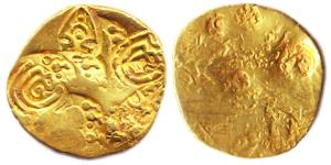 Chalukyas of Kalyana, Jayasimha II Jagadekamalla, Gold, 3.71 g, Pagoda, Punch-marked type,