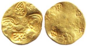Chalukyas of Kalyana, Jayasimha II Jagadekamalla, Gold, 3.71 g, Pagoda, Punch-marked type,
