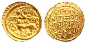 Kadambas of Goa, Shivachitta (AD 1147-1187), Gold, 4.42 g, Pagoda, lion walking to left on
