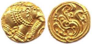 Wesern Ganges (AD 1080-1138), Gold, 3.95 g, Elephant Pagoda, a highly caparisoned elephant