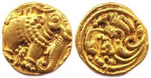Wesern Ganges (AD 1080-1138), Gold, 3.81 g, Elephant Pagoda, a highly caparisoned elephant