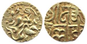 Kalachuris of Ratnapura, Jajjalla Deva (AD 1160-1168), base Gold, 3.76 g, Dinar, tiger mou