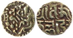 Kalachuris of Ratnapura, Jajjalla Deva (AD 1160-1168), base Gold, 0.89 g, ¼ Dinar, tiger m