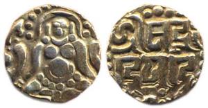 Kalachuris of Tripuri, Gangeya Deva (AD 1015-1040), Base Gold, 3.92 g, Dinar, Goddess Laks