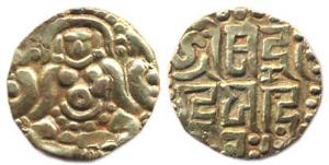 Kalachuris of Tripuri, Gangeya Deva (AD 1015-1040), Base Gold, 3.92 g, Dinar, Goddess Laks
