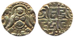 Kalachuris of Tripuri, Gangeya Deva (AD 1015-1040), Base Gold, 3.86 g, Dinar, Goddess Laks