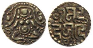 Paramaras of Malwa, Udayaditya (AD 1070-1086), Base Gold, 4.05 g, Dinar, seated Goddess La