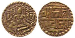 Paramaras of Malwa, Nara Varman (AD 1094-1133), Base Gold, 4.02 g, Dinar, seated Goddess L