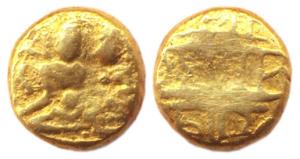 Vijayanagara, Krishna Deva Raya (AD 1509-1529), Gold, 3.39 g, Pagoda, Uma-Maheshwara seate