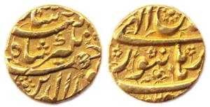 Jahangir (AD 1605-1627), Gold, 10.85 g, Mohur, Buranpur Mint, Nur-ud-din type, Aban Month,