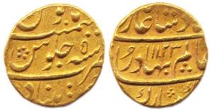Shah Alam I (AD 1707-1712), Gold, 10.99 g, Mohur, Khujista Bunyad Mint, AH 1123/5 (KM# 356