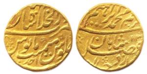 Muhammad Ibrahim (AD 1720), Gold, 10.82 g, Mohur, Shahjahanabad Mint, 113x/Ahad KM# 428.1)