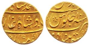 Muhammad Shah, Gold, 11.01 g, Mohur, Khujista Bunyad, RY 10 (KM# 438.13) Nearly complete m