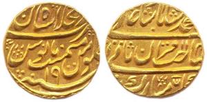 Muhammad Shah, Gold, 10.87 g, Mohur, Shahjahanabad Mint, AH 114x/19, Sahib-i-qiran type (K