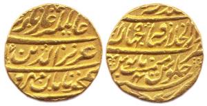 Alamgir II, Gold, 10.87 g, Mohur, Shahjahanabad Mint, AH 1170/4, Aziz-ud-din type (KM# 465