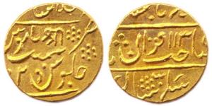 Baija Bai (AD 1827-1833), Lashkar Mint, Gold, 10.82 g, Mohur, in the name of Muhammad Shah